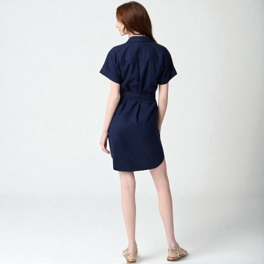J. Crew Linen-blend belted mini shirtdress Size Medium Petite - Picture 2 of 9